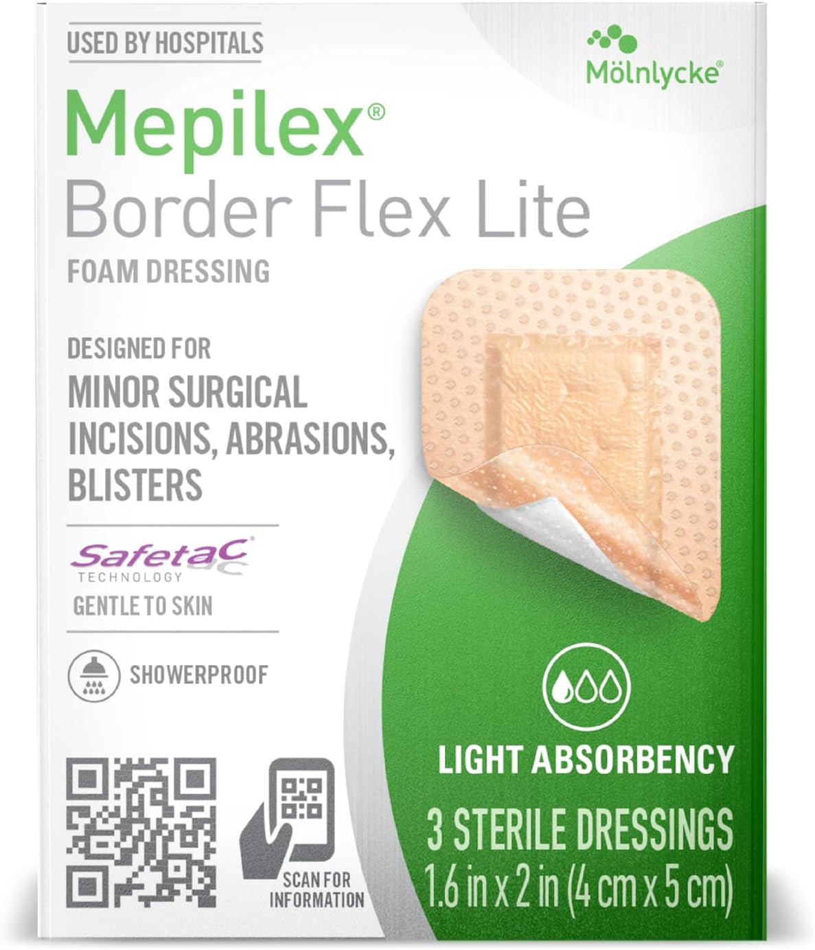 Mepilex Border Flex Lite 1.6 x 2 in (4x5 cm) Hospital Grade Dressings for Minor Surgical Incisions, Abrasions and Blisters for up to Several Day Use